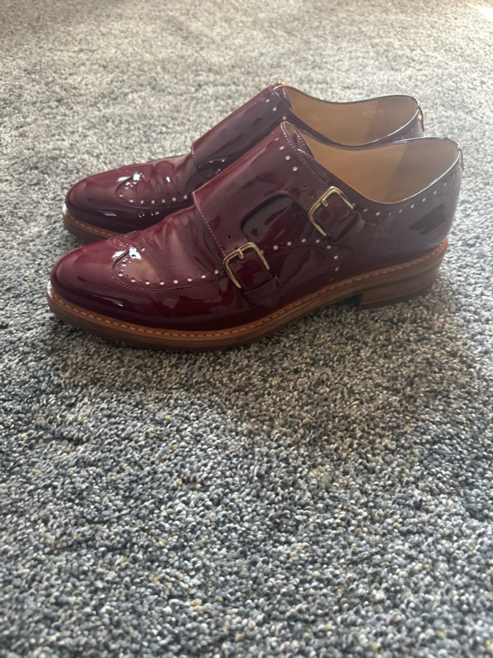 Patent Leather Double Monk Loafers in Burgundy